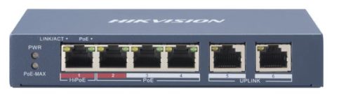 HikVision 4-Port 100Mbps RJ45 PoE (60W) 2x 100Mbps RJ45 Unmanaged Switch