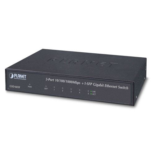 Planet 6-Port Unamanged Switch (5x GbE RJ45 1x 1G SFP slot) Metal case