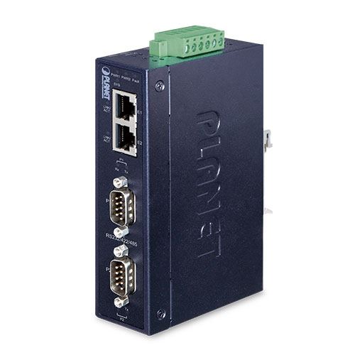 Planet Industrial 2-Port RS232 RS422 RS485 to 2x 100Mbps RJ45 Serial Device Server (-40~75C)