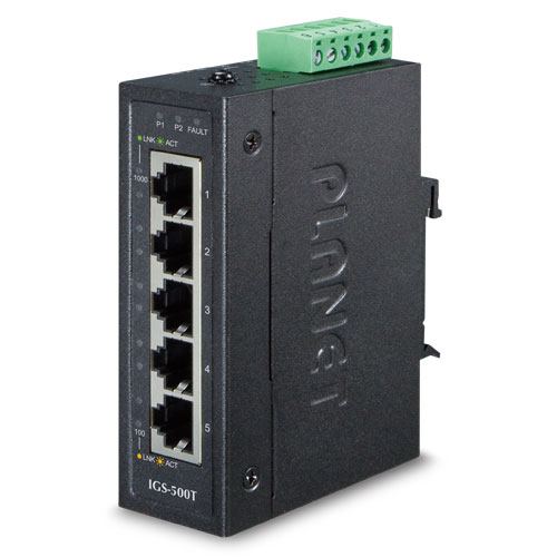 Planet Compact Industrial 5-Port (5x 1GbE RJ45) Switch, (-40~75C) unmanaged