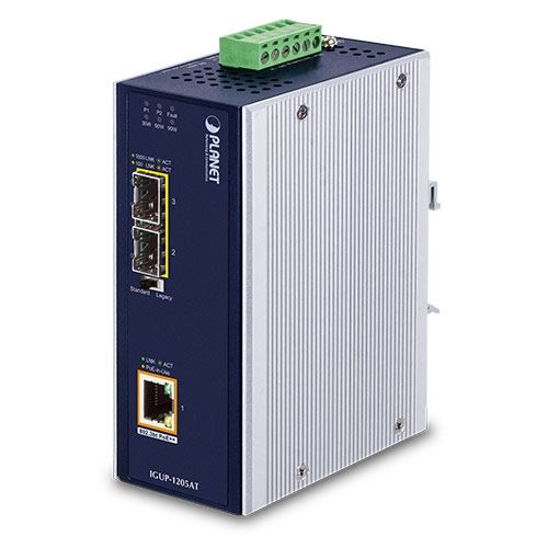 Planet Industrial 2-Port 100 1000X SFP to 1-Port GbE 802.3bt PoE Media Converter
