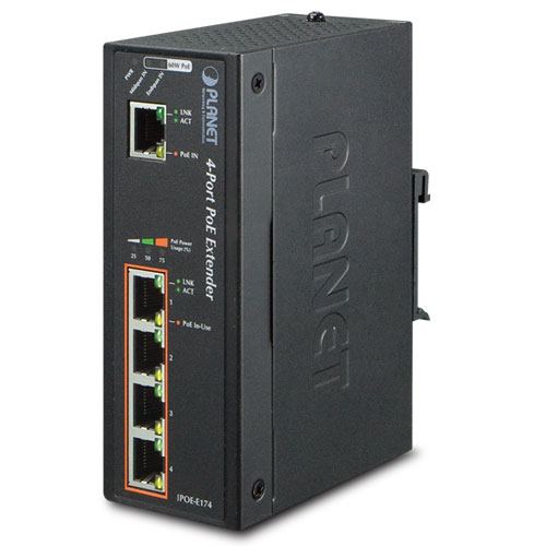 Planet Industrial 1-Port 60W POE to 4P Gig POE Extender