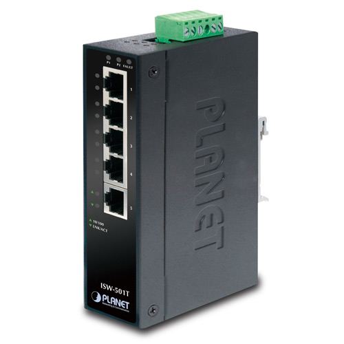 Planet Industrial 5-Port (5x 100Mbps RJ45) Switch, (-40~75C) unmanaged