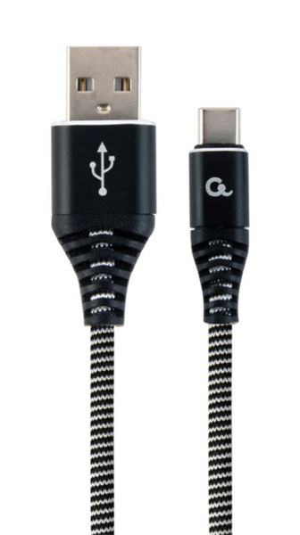 Gembird Premium cotton braided Type-C USB charging and data cable, 1m, black white