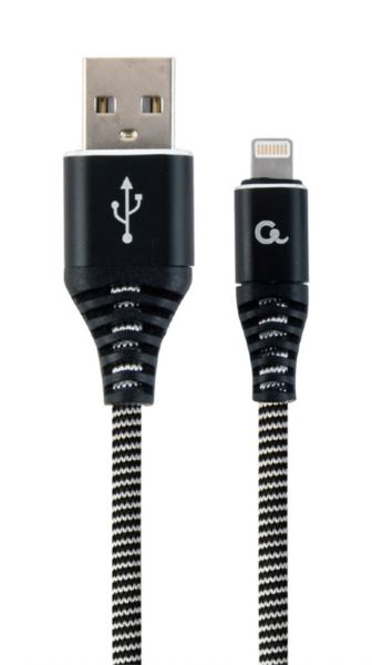 Gembird Premium cotton braided 8-pin cable charging and data cable, 1m, black white