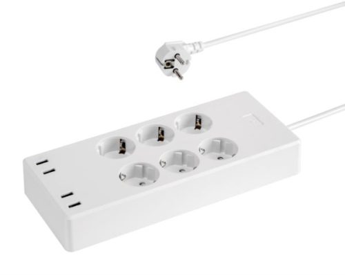Transmedia Smart 6-way power strip with 4 USB charging ports (max. 5V 4A)