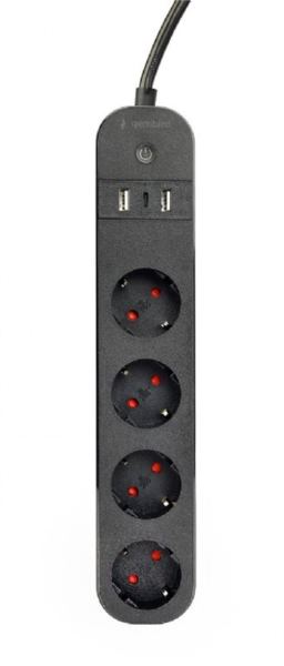Gembird Smart power strip with USB charger, 4 sockets, black