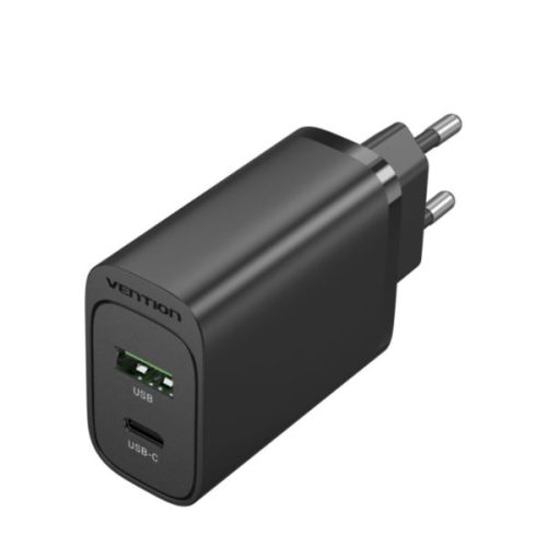 Vention 2-port USB (A C) Wall Charger (18W 20W) EU-Plug, Black