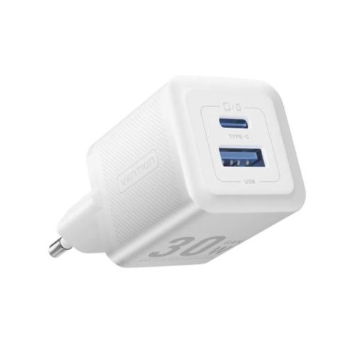 Vention 2-Port USB (C A) GaN Charger (30W 30W) EU-Plug, White