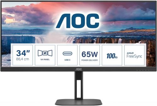 AOC U34V5C, 34", HDMI, DP, USB-C, HAS, 100Hz