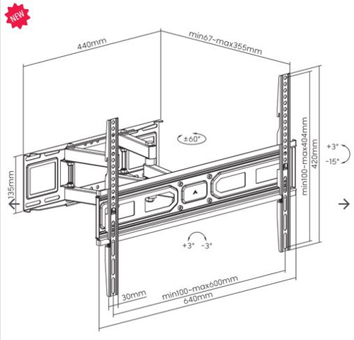 SBOX izvlačno okretni nosač 37"-80", do 40kg