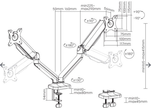 SBOX nosač s oprugom,2 monitora,17"-32",do 2x9kg