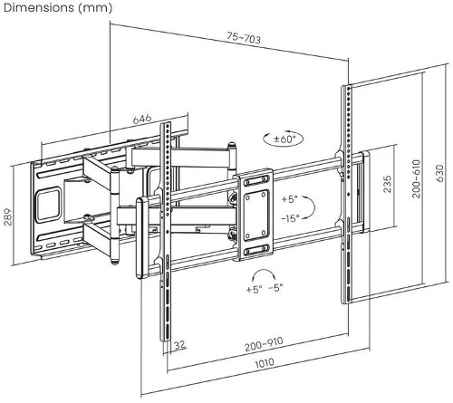 Manhattan TV nosač zidni 60"-120" do 120kg, crni
