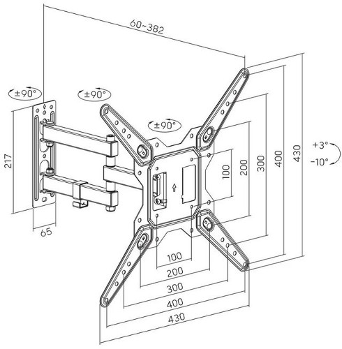 Manhattan TV nosač s duplom rukom23"-55",30kg,crni