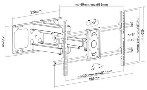 Manhattan TV nosač zidni 37"-90" do 75kg, crni