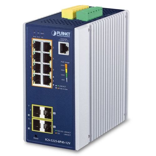 Planet Industrial L2 8-Port 10 100 1000T 802.3at PoE 2-Port 100 1G SFP 2-Port 100 1G 2.5G SFP Managed Ethernet Switch w 12V Booster