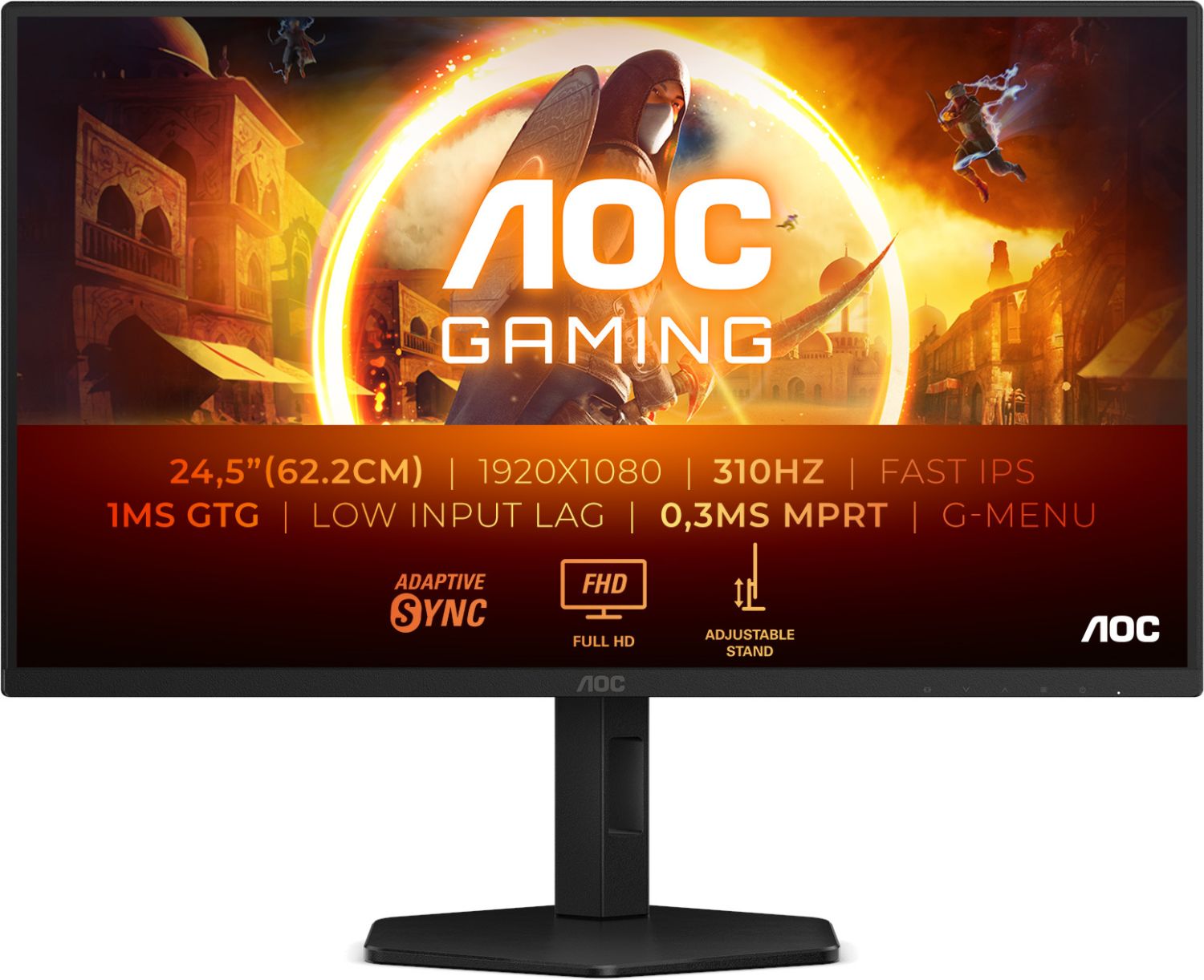 AOC 25G4SXU, 24,5", 2xHDMI, DP, 300Hz, HAS, USB