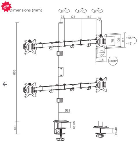 SBOX nosač za 4 monitora 17"-32", do 4x9kg