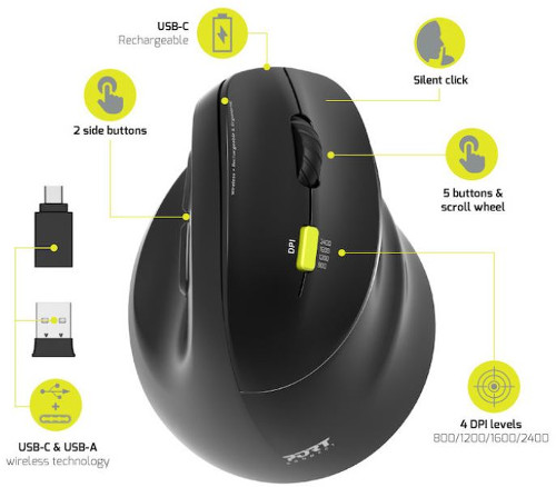 Port miš 2.4 GHz BT erg. punjivi za dešnjake, crni