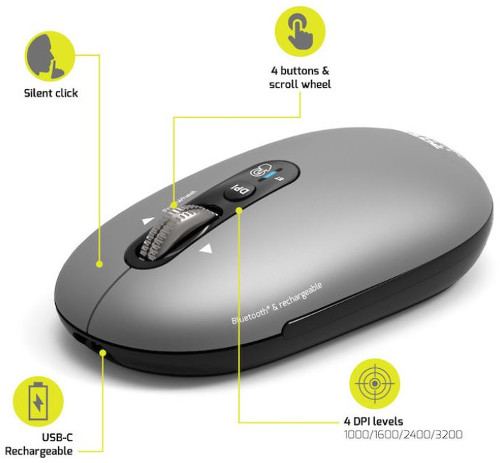 Port miš PURE MAC BT+WL, punjivi, svijetlosiva