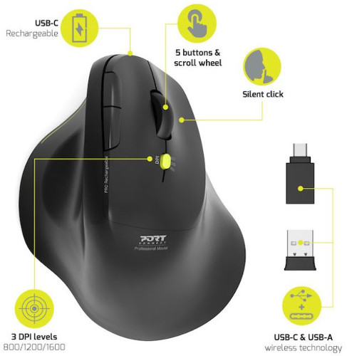 Port miš ERFO SOFT BT+WL, punjivi, crni