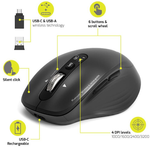 Port miš BUSINESS BT+WL, punjivi, crni