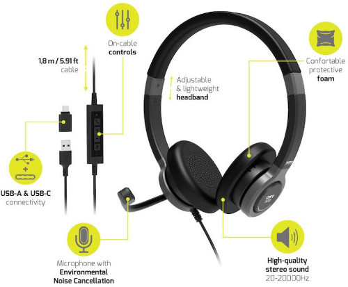 Port slušalice stereo USB-A/C+mikrofon, crne