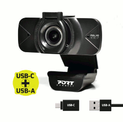 Port FHD web kamera 1080p,USB-A/C,crna s poklopcem