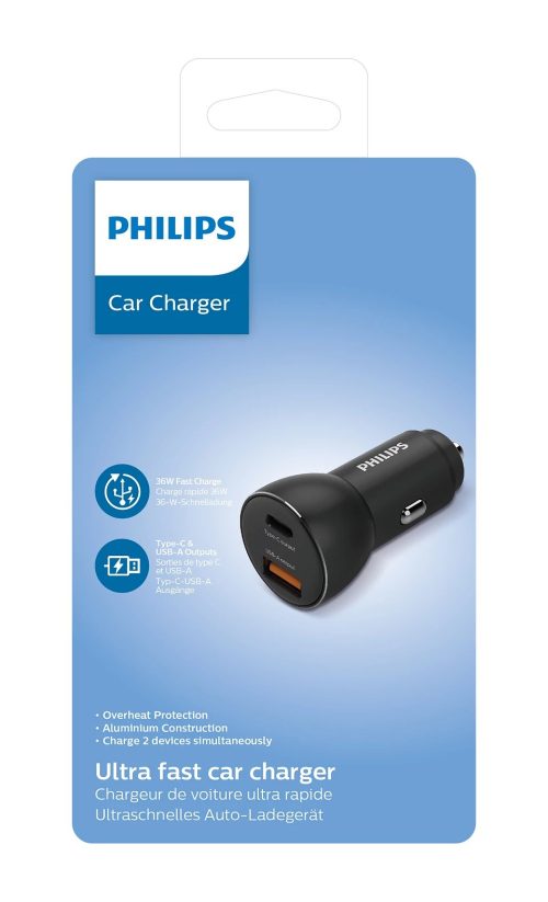 Philips auto punjač, USB-A/USB-C, 36W Fast Charge
