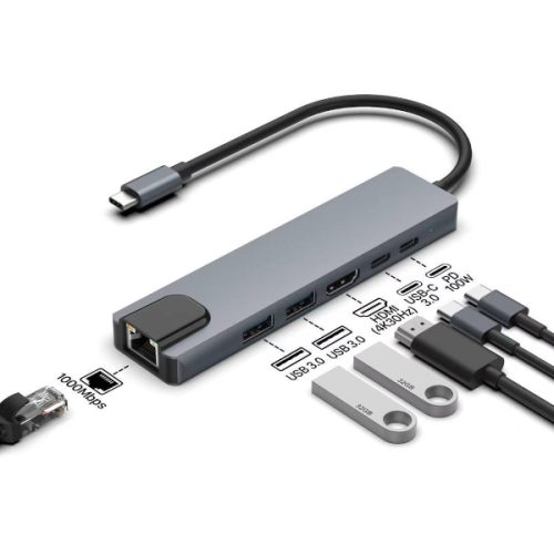 Asonic 6u1 USB C na HDMI, LAN, USB3/C,alu. kućište