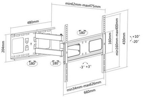 Manhattan TV nosač zidni 37"-70", do 50kg, crni