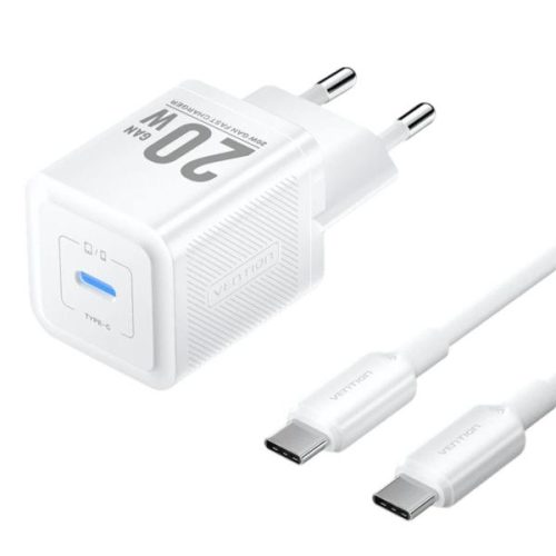 Vention 1-Port USB-C GaN Charger 20W with USB-C to USB-C Cable, 1m, White
