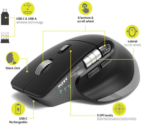 Port miš ULTIMATE BT+WL, punjivi, crni