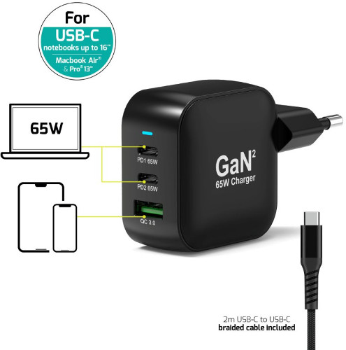 Port zidni punjač 65W type C GaN2 + USB-C kabel 2m