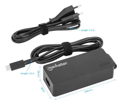 Manhattan punjač za laptop 65W USB-C, crni
