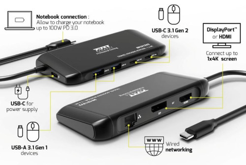 Port docking travel  USB-C,1x4K ili 2xFHD, do 100W