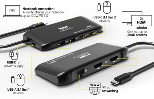 Port docking travel  USB-C,1x4K ili 2xFHD, do 100W